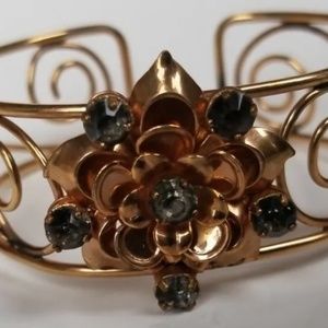 Vintage Barclay 1/20 12 KT gold filled Bracelet with smoky Crystals cuff